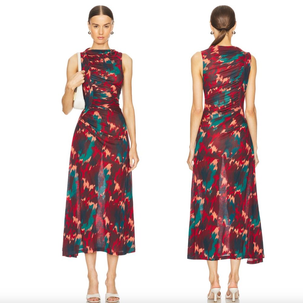 Ulla Johnson Livia Maxi Dress Amatrine Red Green Abstract Sleeveless Large L